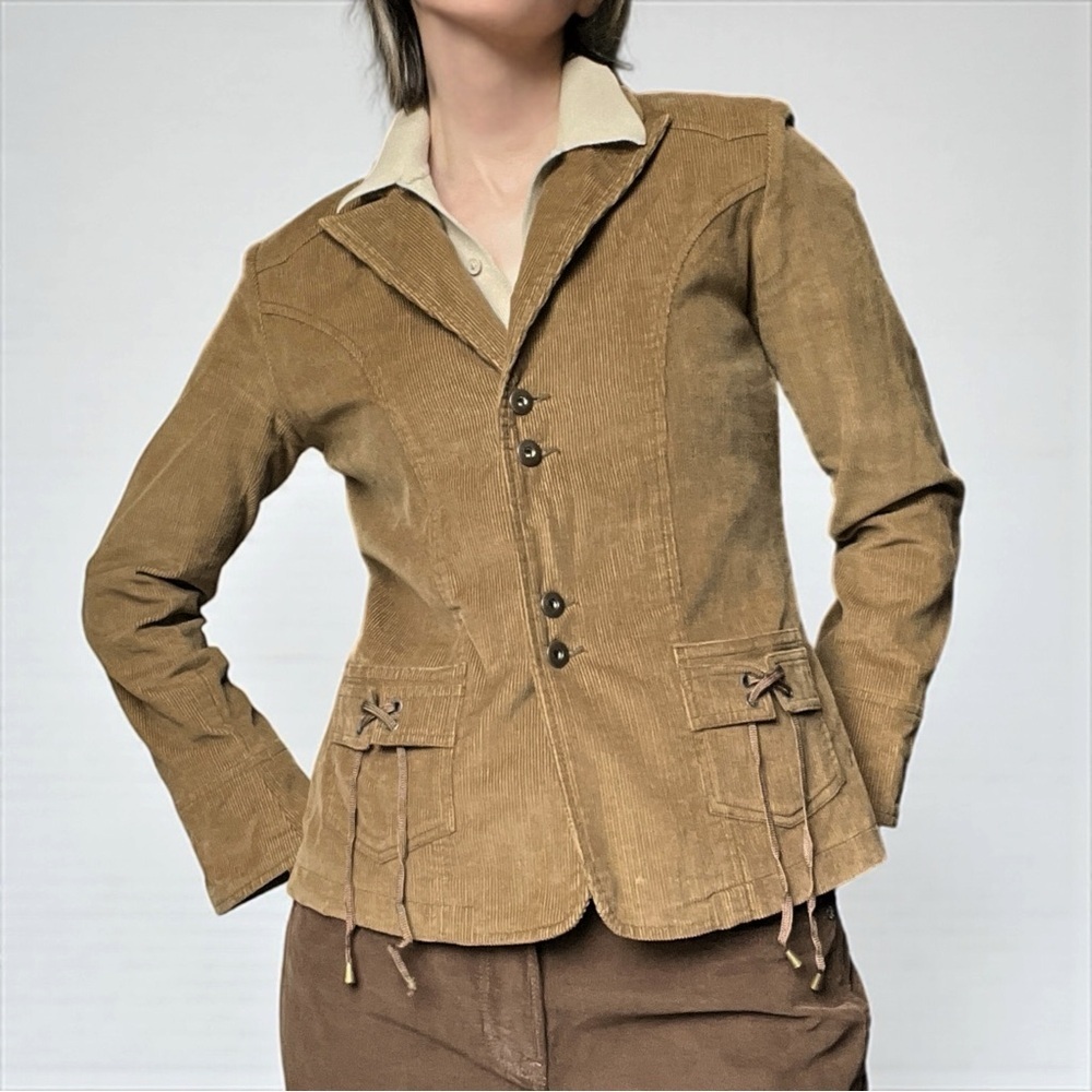 True Religion x Gipsy Jeanswear Brown Corduroy Jacket – Lace-Up Detail, Size S
